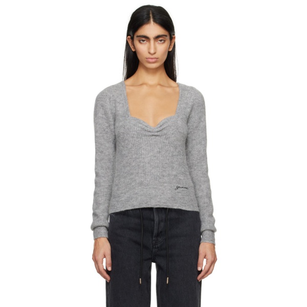  가니 GANNI Gray Sweetheart Neck Sweater 241144F107012