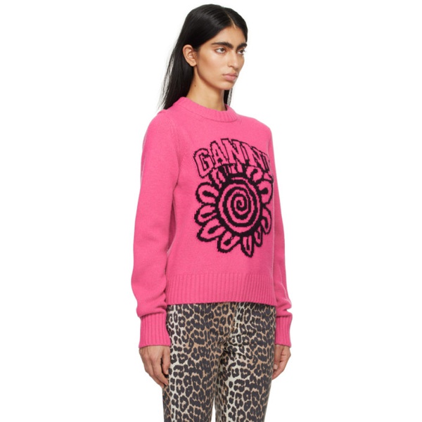  가니 GANNI Pink Floral Sweater 241144F096005