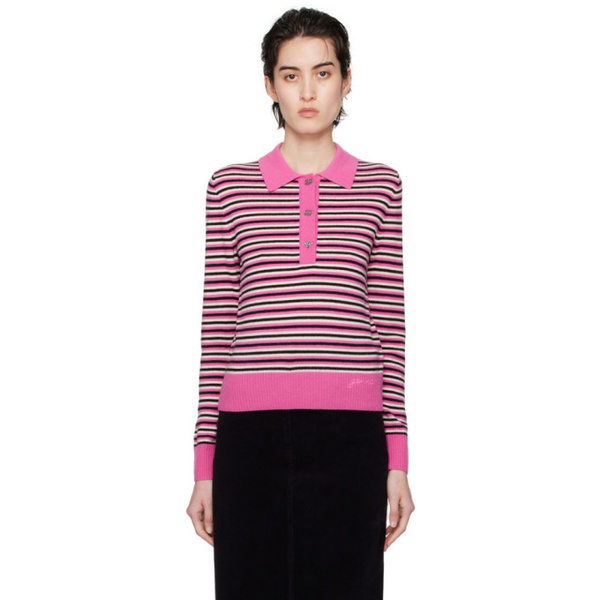  가니 GANNI Pink Striped Polo 241144F108005