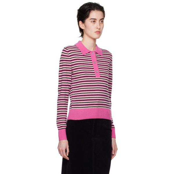  가니 GANNI Pink Striped Polo 241144F108005