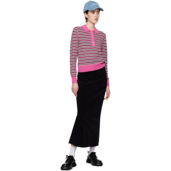  가니 GANNI Pink Striped Polo 241144F108005