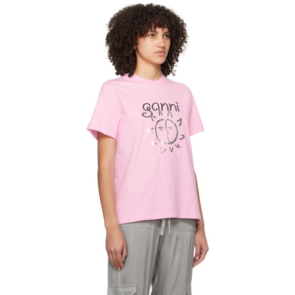  가니 GANNI Pink Printed T-Shirt 241144F110001