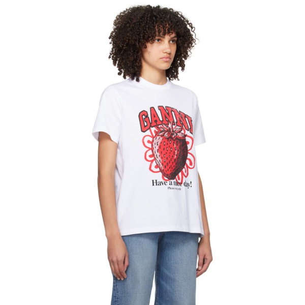  가니 GANNI White Strawberry T-Shirt 241144F110010