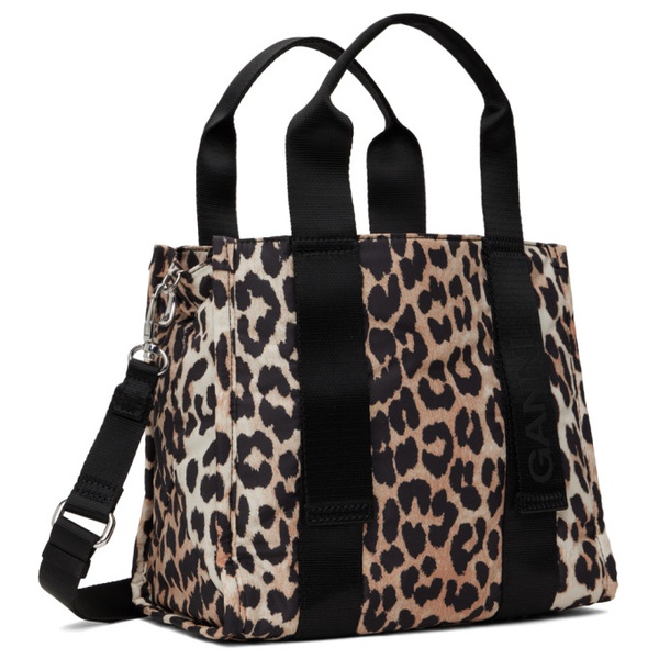  가니 GANNI Black & Beige Small Leopard Tech Tote 241144F049007