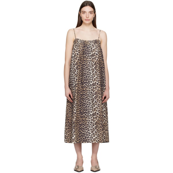  가니 GANNI Brown Printed Midi Dress 241144F054013