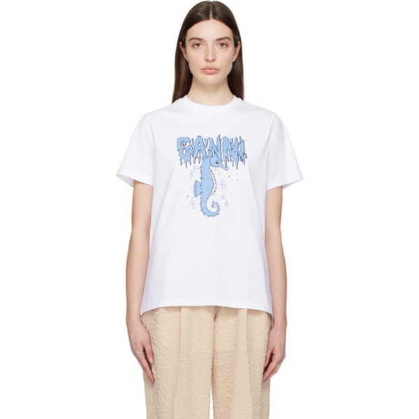  가니 GANNI White Seahorse T-Shirt 241144F110021