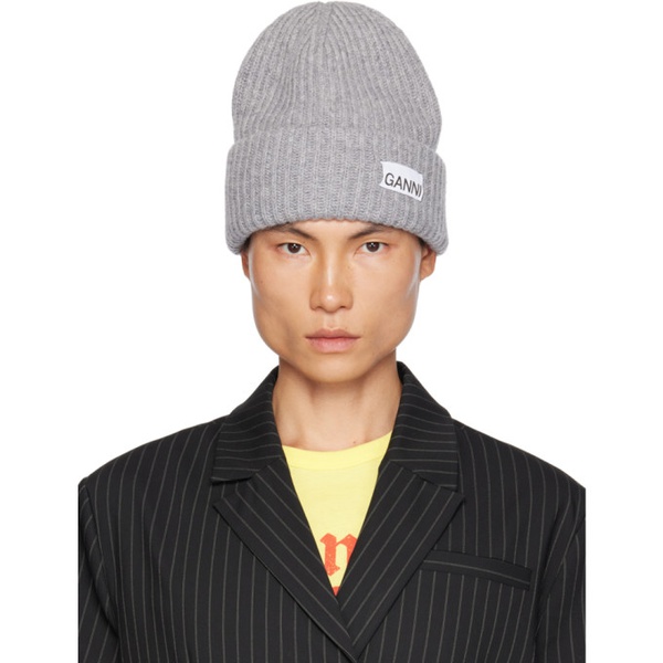  가니 GANNI Gray Rib Beanie 232144M138006