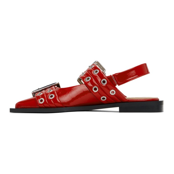  가니 GANNI Red Feminine Buckle Ballerina Flats 241144F121016