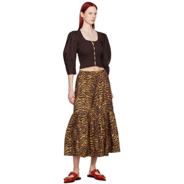  가니 GANNI Brown Flounce Maxi Skirt 241144F093012