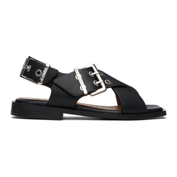  가니 GANNI Black Feminine Buckle Cross Strap Sandals 241144F124012