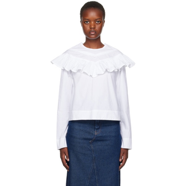  가니 GANNI White Ruffle Blouse 232144F107023