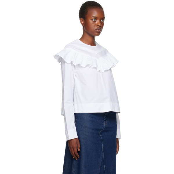  가니 GANNI White Ruffle Blouse 232144F107023