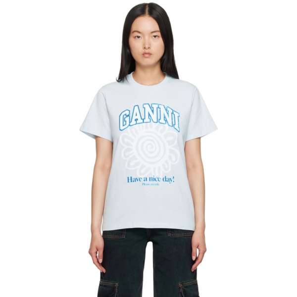  가니 GANNI Blue Relaxed T-Shirt 232144F110012