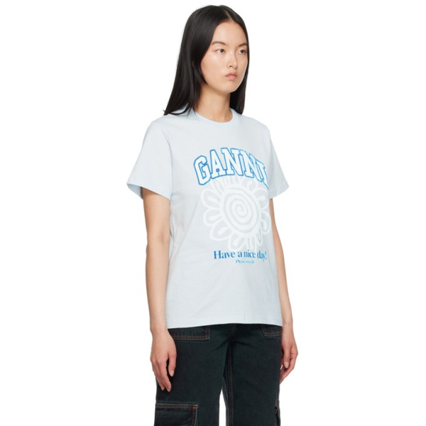  가니 GANNI Blue Relaxed T-Shirt 232144F110012