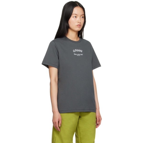  가니 GANNI Gray Relaxed T-Shirt 232144F110013
