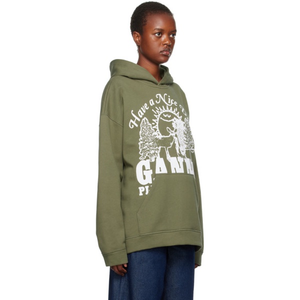  가니 GANNI Green Printed Hoodie 232144F097003