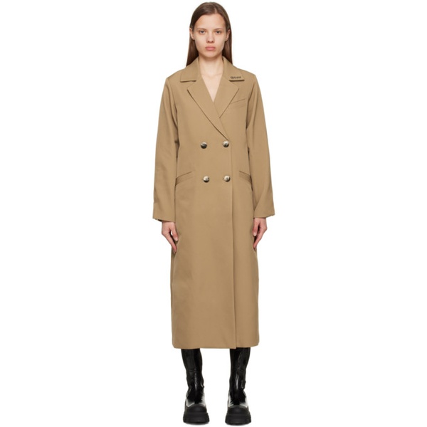  가니 GANNI Tan Double-Breasted Coat 222144F059017