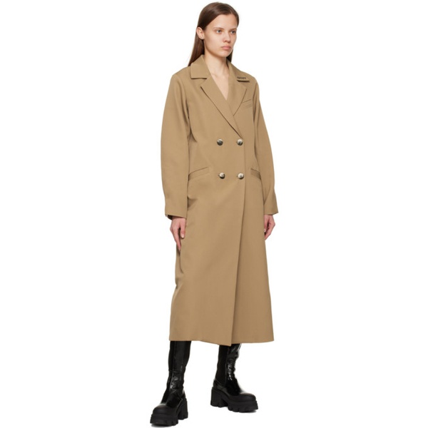  가니 GANNI Tan Double-Breasted Coat 222144F059017