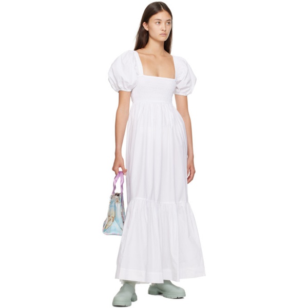  가니 GANNI White Smocked Maxi Dress 232144F055013