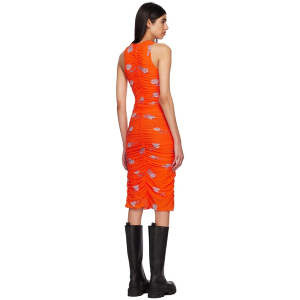  가니 GANNI Orange Printed Ruched Midi Dress 231144F054020