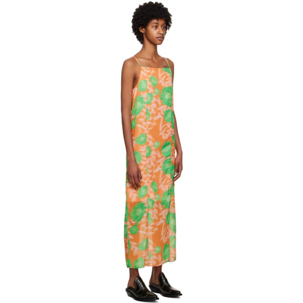  가니 GANNI Orange Printed Slip Midi Dress 231144F054033