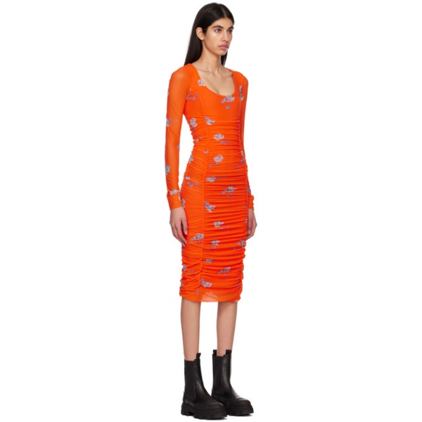  가니 GANNI Orange Ruched Midi Dress 231144F054021