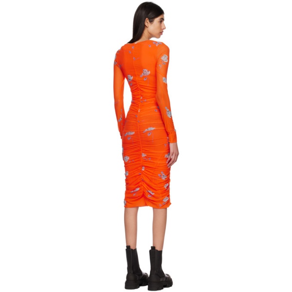  가니 GANNI Orange Ruched Midi Dress 231144F054021