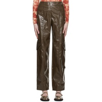 가니 GANNI Brown Patent Faux-Leather Trousers 231144F087008
