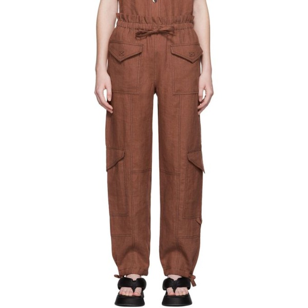  가니 GANNI Brown Hemp Cargo Trousers 222144F087012