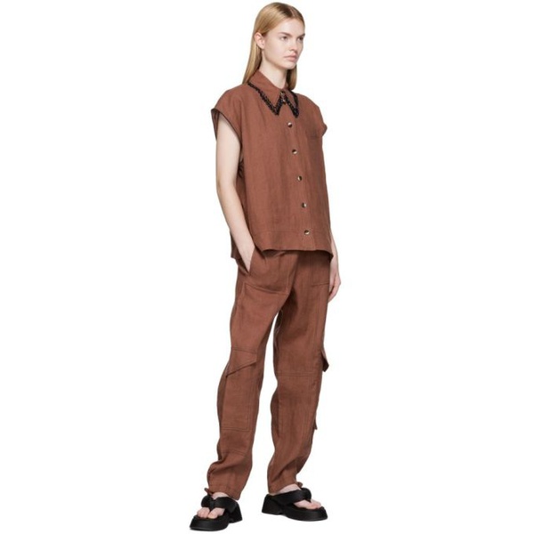  가니 GANNI Brown Hemp Cargo Trousers 222144F087012