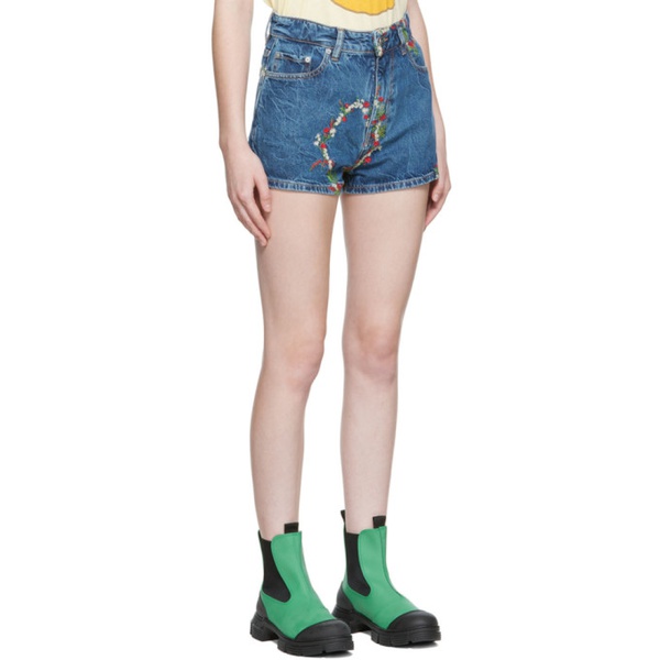  가니 GANNI Blue Embroidered Shorts 222144F088007