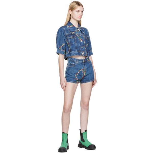  가니 GANNI Blue Embroidered Shorts 222144F088007