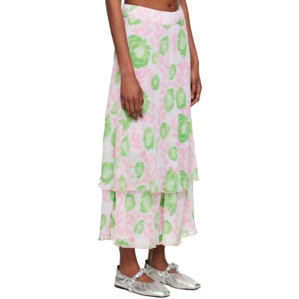  가니 GANNI Pink & Green Layered Midi Skirt 231144F092015