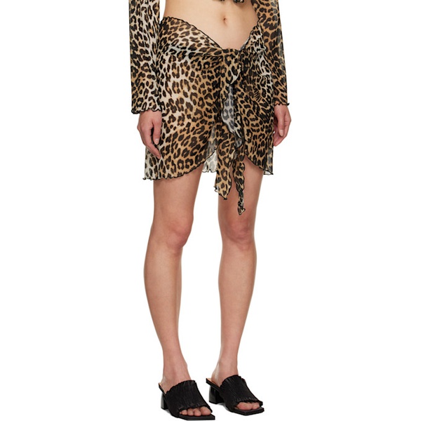  가니 GANNI Black & Tan Leopard Miniskirt 232144F090008