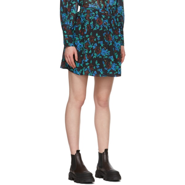 가니 GANNI Black Crepe Floral Miniskirt 221144F090007