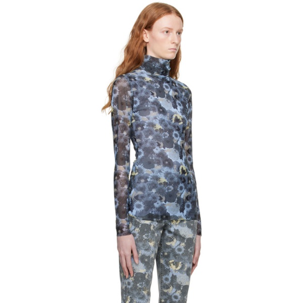  가니 GANNI Blue Floral Turtleneck 231144F099002