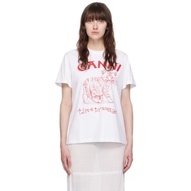 가니 GANNI White Embroidered T-Shirt 242144F110011