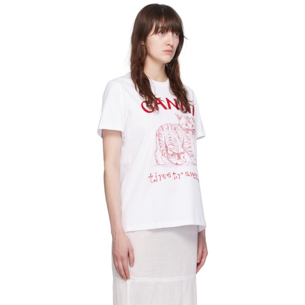  가니 GANNI White Embroidered T-Shirt 242144F110011