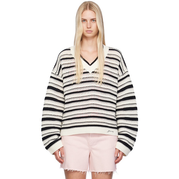  가니 GANNI White & Black Striped Sweater 242144F100000