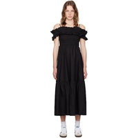 가니 GANNI Black Shirred Midi Dress 242144F055013