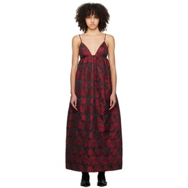 가니 GANNI Black & Red Botanical Jacquard Maxi Dress 241144F055004