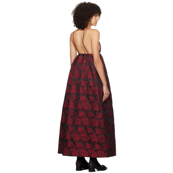  가니 GANNI Black & Red Botanical Jacquard Maxi Dress 241144F055004