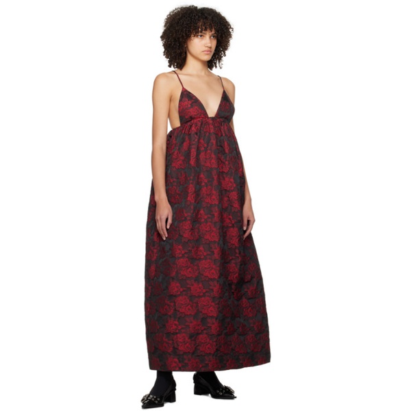  가니 GANNI Black & Red Botanical Jacquard Maxi Dress 241144F055004