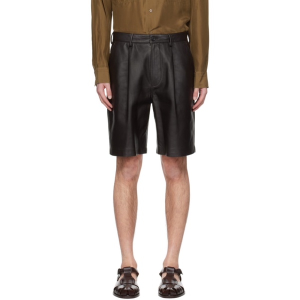 GANT 240 MULBERRY STREET Brown Pleated Leather Shorts 241170M193001