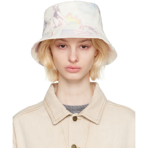  GUESS USA 오프화이트 Off-White Printed Bucket Hat 231603F015000