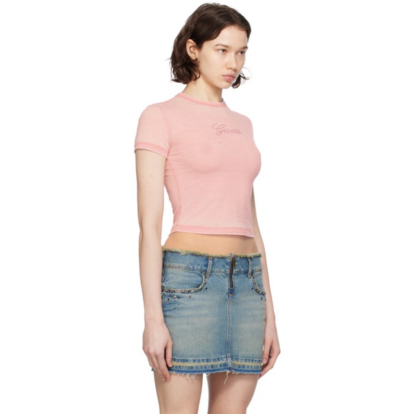  GUESS USA Pink Cropped T-Shirt 241603F110008