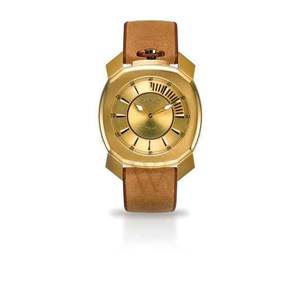  Gaga Milano MEN'S Quartz Frame One Leather Gold Dial Watch 7058FR01Y0FLNM0