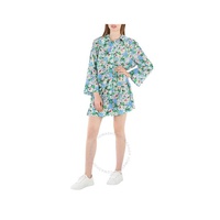 가니 Ganni Ladies Azure Blue Floral Printed Puff-Sleeved Shirt Dress F6961