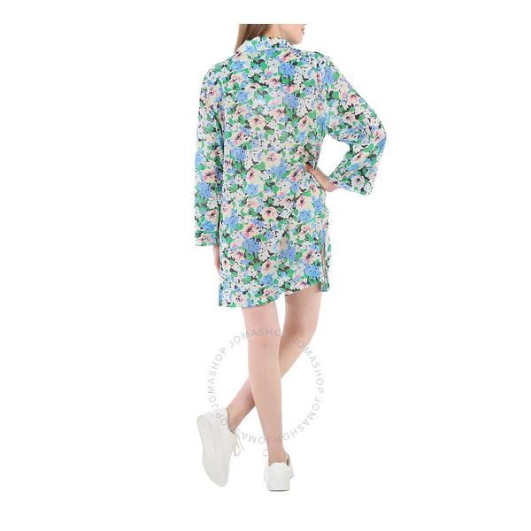  가니 Ganni Ladies Azure Blue Floral Printed Puff-Sleeved Shirt Dress F6961
