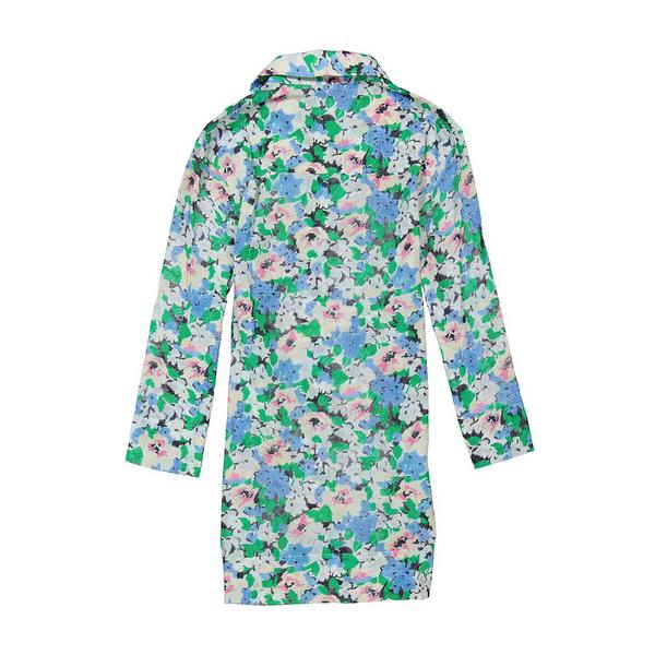  가니 Ganni Ladies Azure Blue Floral Printed Puff-Sleeved Shirt Dress F6961